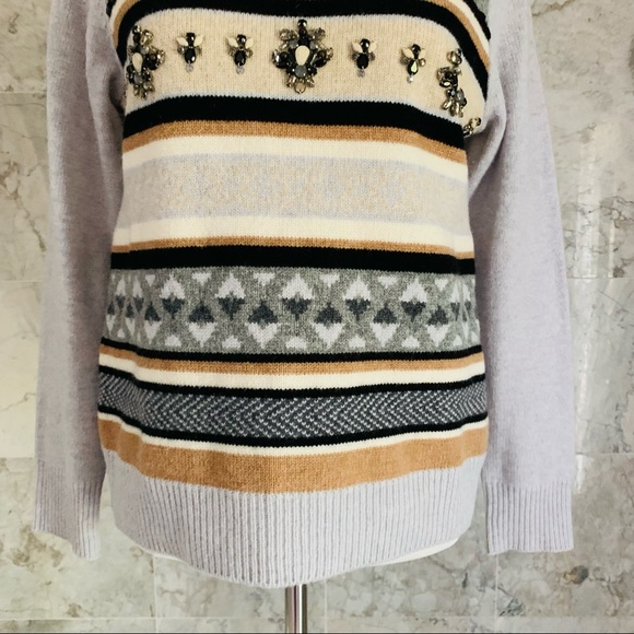 J. Crew Striped Jeweled Fair Isle Sweater - Picture 3 of 9